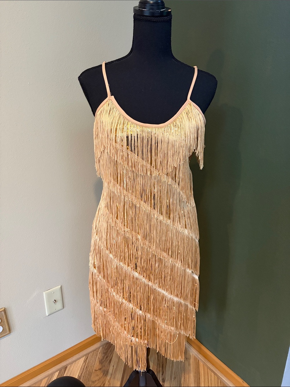 Fringe Slip Mini Dress in Champagne